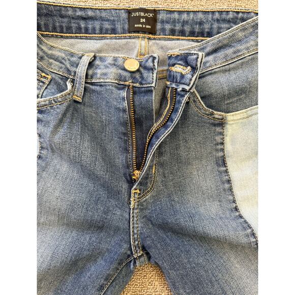 JUSTBLACK Female Light Dark Wash Denim Jeans Size 24 Raw Hem Straight Leg - Picture 10 of 16